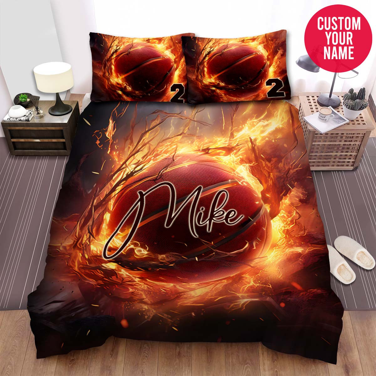 BlueJose Personalized Basketball Fire Energy Custom Name Duvet Cover Bedding Set