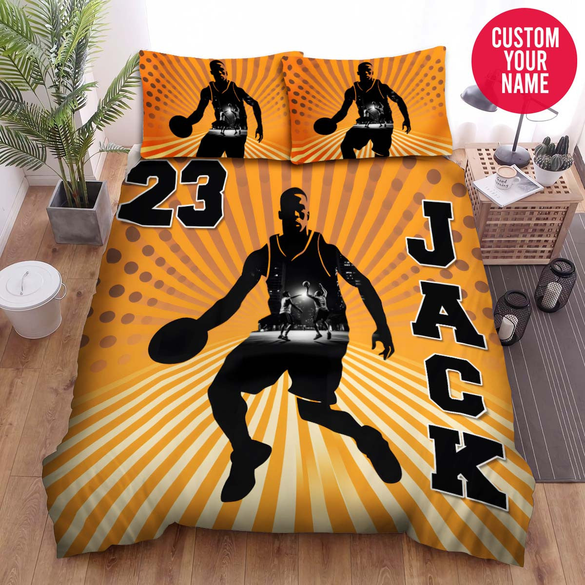 BlueJose Personalized Basketball Player Illustration Custom Name Duvet Cover Bedding Set