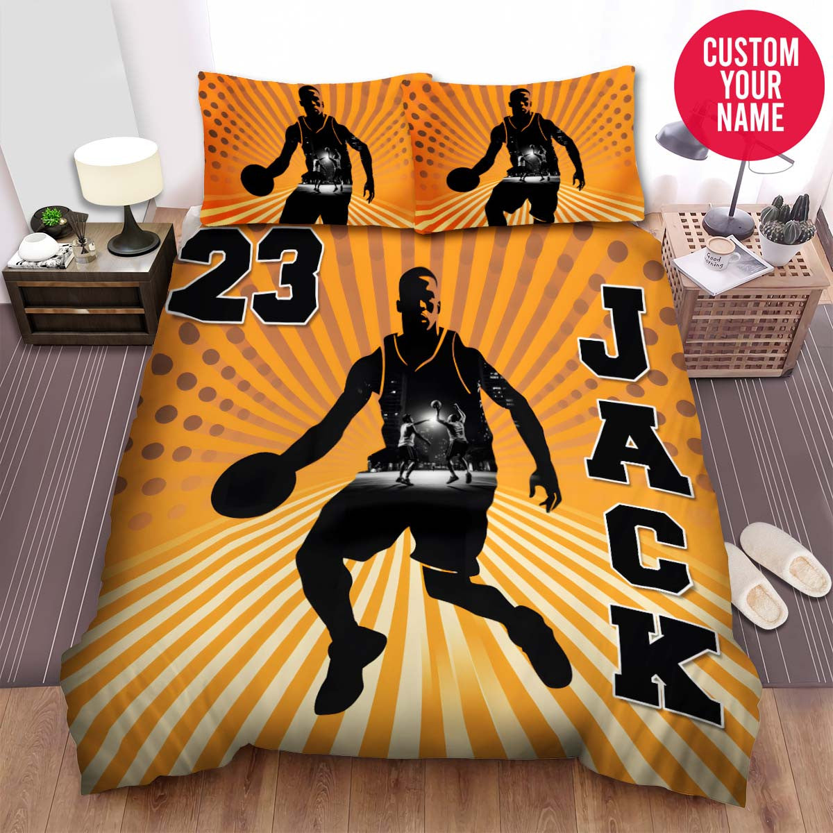 BlueJose Personalized Basketball Player Illustration Custom Name Duvet Cover Bedding Set