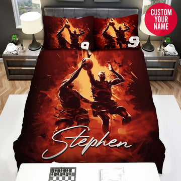 BlueJose Personalized Basketball Players Dunking Custom Name Duvet Cover Bedding Set