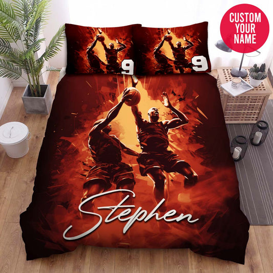 BlueJose Personalized Basketball Players Dunking Custom Name Duvet Cover Bedding Set