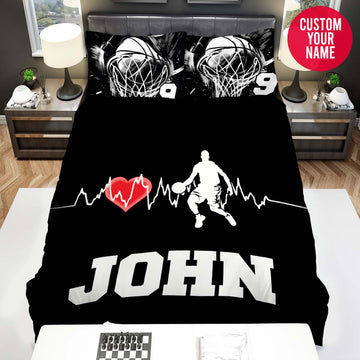 BlueJose Personalized Basketball Heartbeat Player Custom Name Duvet Cover Bedding Set