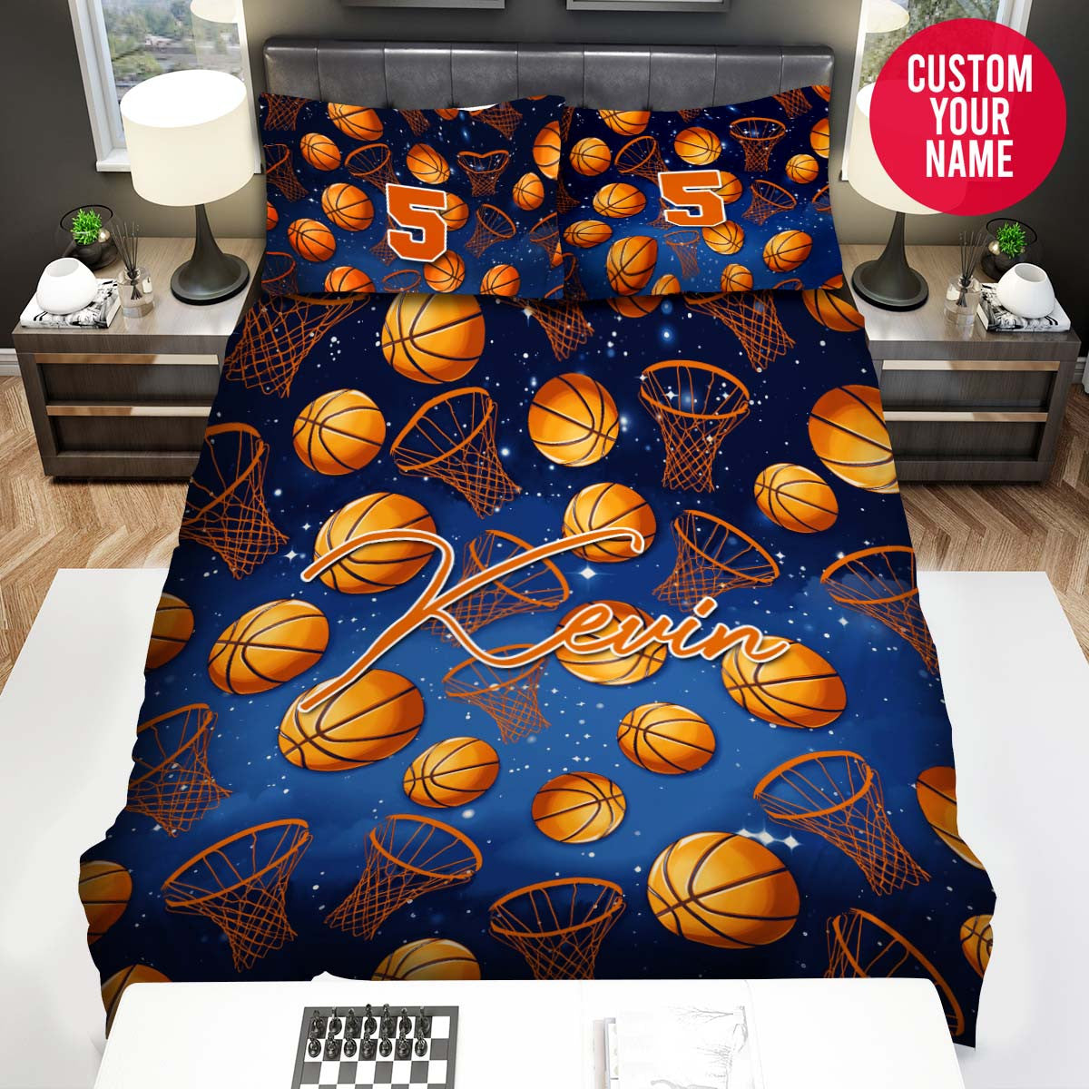 BlueJose Personalized Basketball Ball Pattern Custom Name Duvet Cover Bedding Set