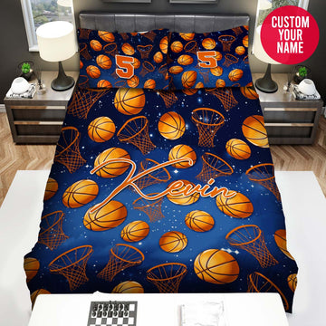 BlueJose Personalized Basketball Ball Pattern Custom Name Duvet Cover Bedding Set
