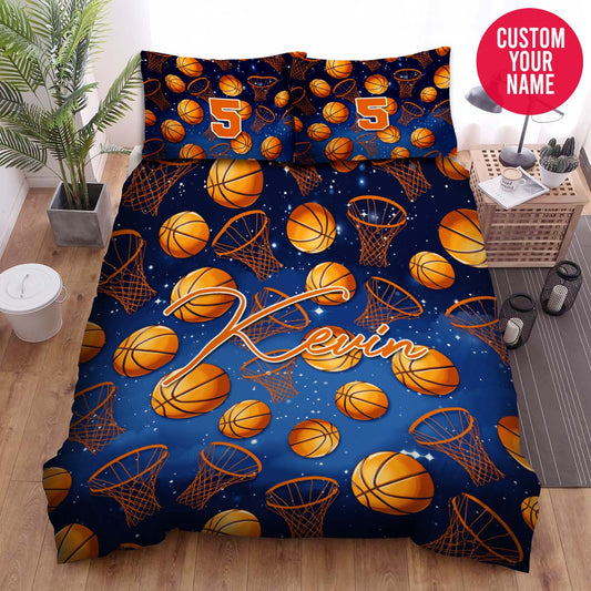 BlueJose Personalized Basketball Ball Pattern Custom Name Duvet Cover Bedding Set