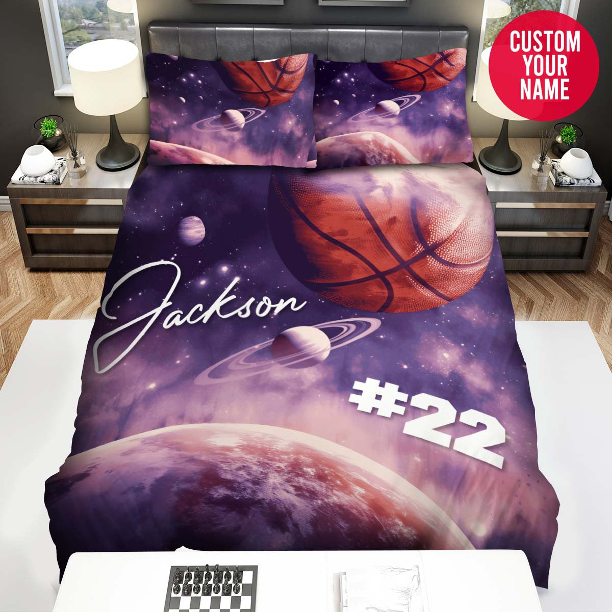 BlueJose Personalized Basketball Star Planets Galaxy Custom Name Duvet Cover Bedding Set
