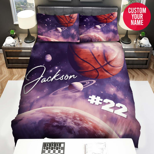 BlueJose Personalized Basketball Star Planets Galaxy Custom Name Duvet Cover Bedding Set