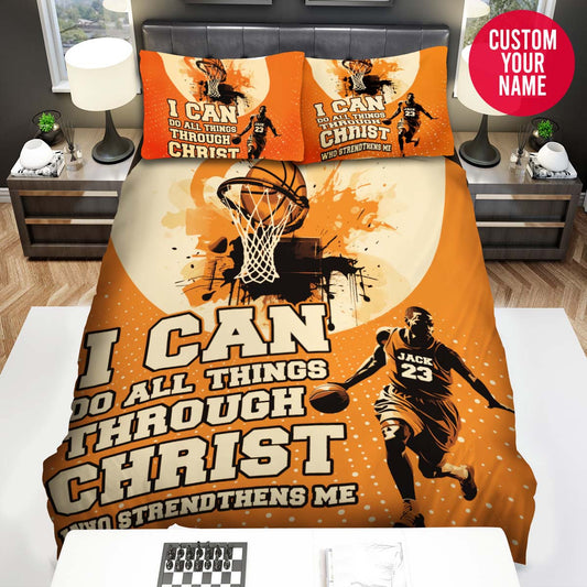 BlueJose Personalized Basketball I Can Do All Things Custom Name Duvet Cover Bedding Set