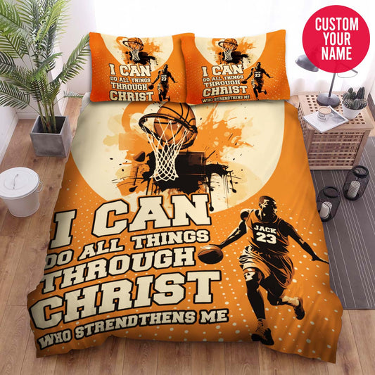 BlueJose Personalized Basketball I Can Do All Things Custom Name Duvet Cover Bedding Set
