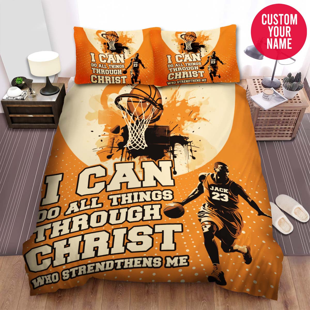 BlueJose Personalized Basketball I Can Do All Things Custom Name Duvet Cover Bedding Set