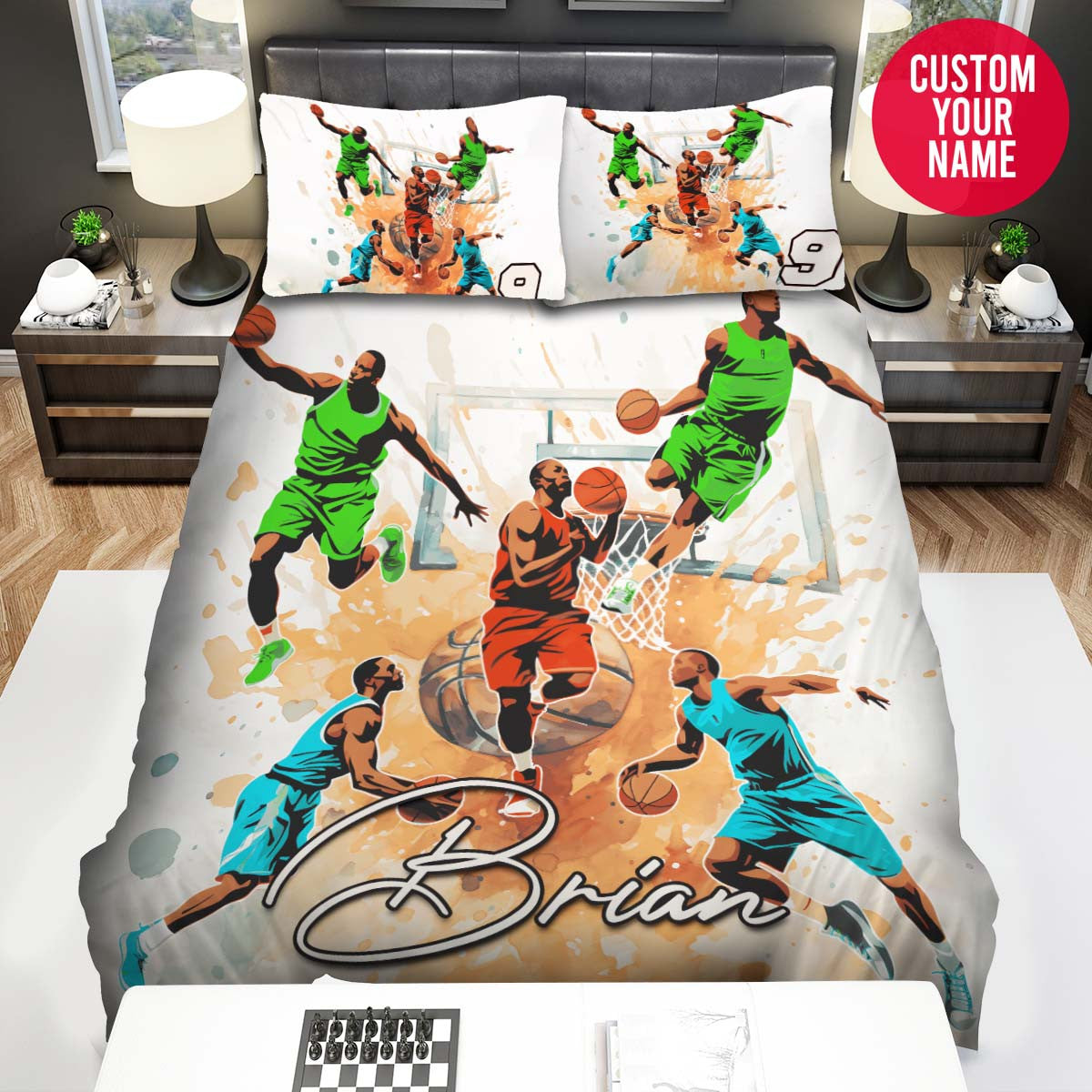 BlueJose Personalized Basketball Colorful Players Custom Name Duvet Cover Bedding Set