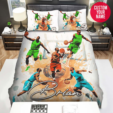 BlueJose Personalized Basketball Colorful Players Custom Name Duvet Cover Bedding Set