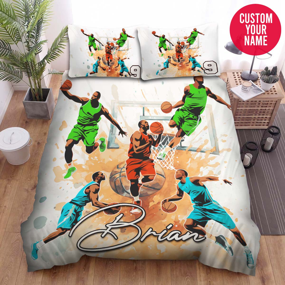 BlueJose Personalized Basketball Colorful Players Custom Name Duvet Cover Bedding Set