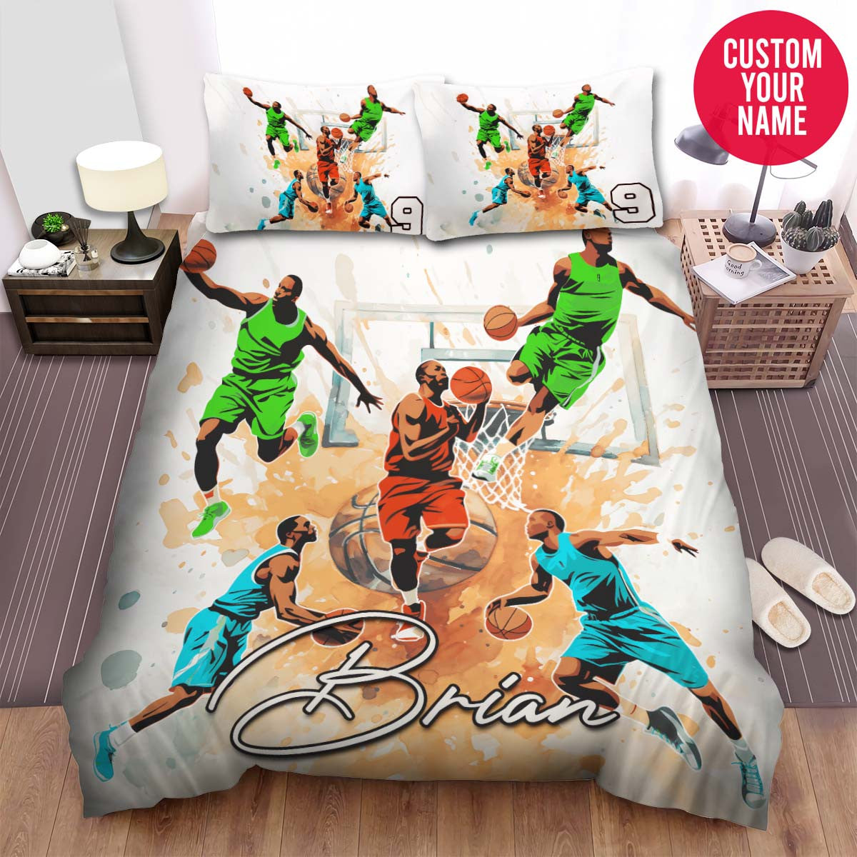 BlueJose Personalized Basketball Colorful Players Custom Name Duvet Cover Bedding Set
