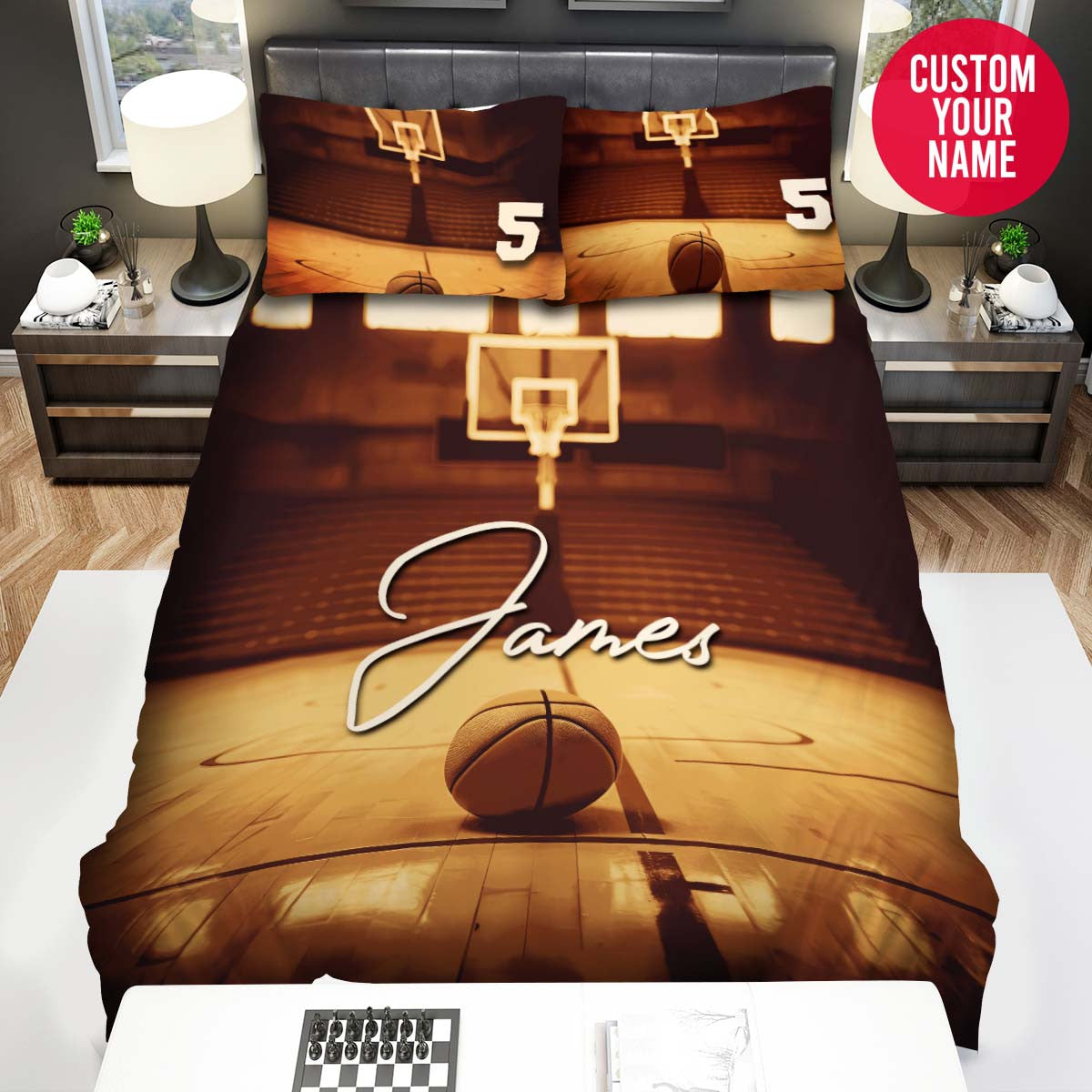 BlueJose Personalized Basketball Ball On Court Custom Name Duvet Cover Bedding Set