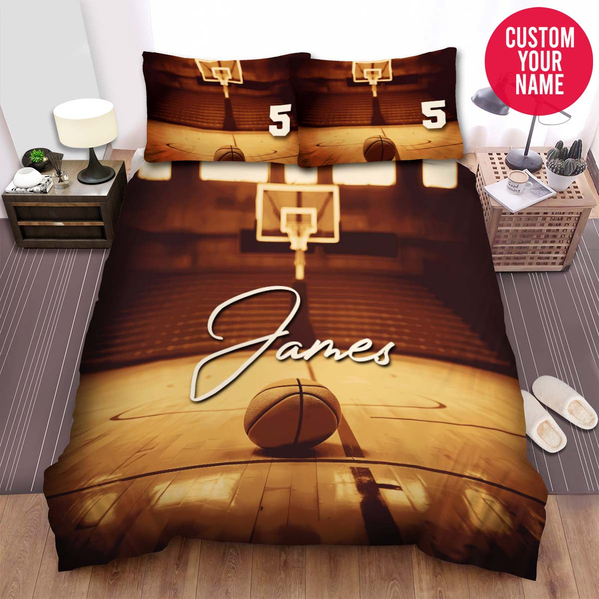 BlueJose Personalized Basketball Ball On Court Custom Name Duvet Cover Bedding Set