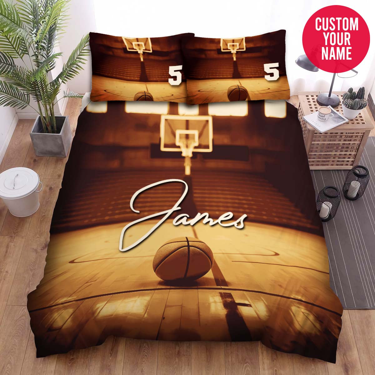 BlueJose Personalized Basketball Ball On Court Custom Name Duvet Cover Bedding Set