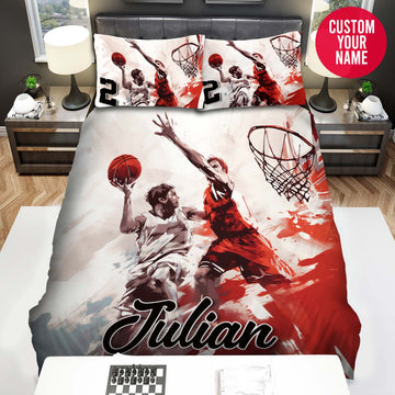 BlueJose Personalized Basketball Hoop Players Watercolour Duvet Cover Bedding Set