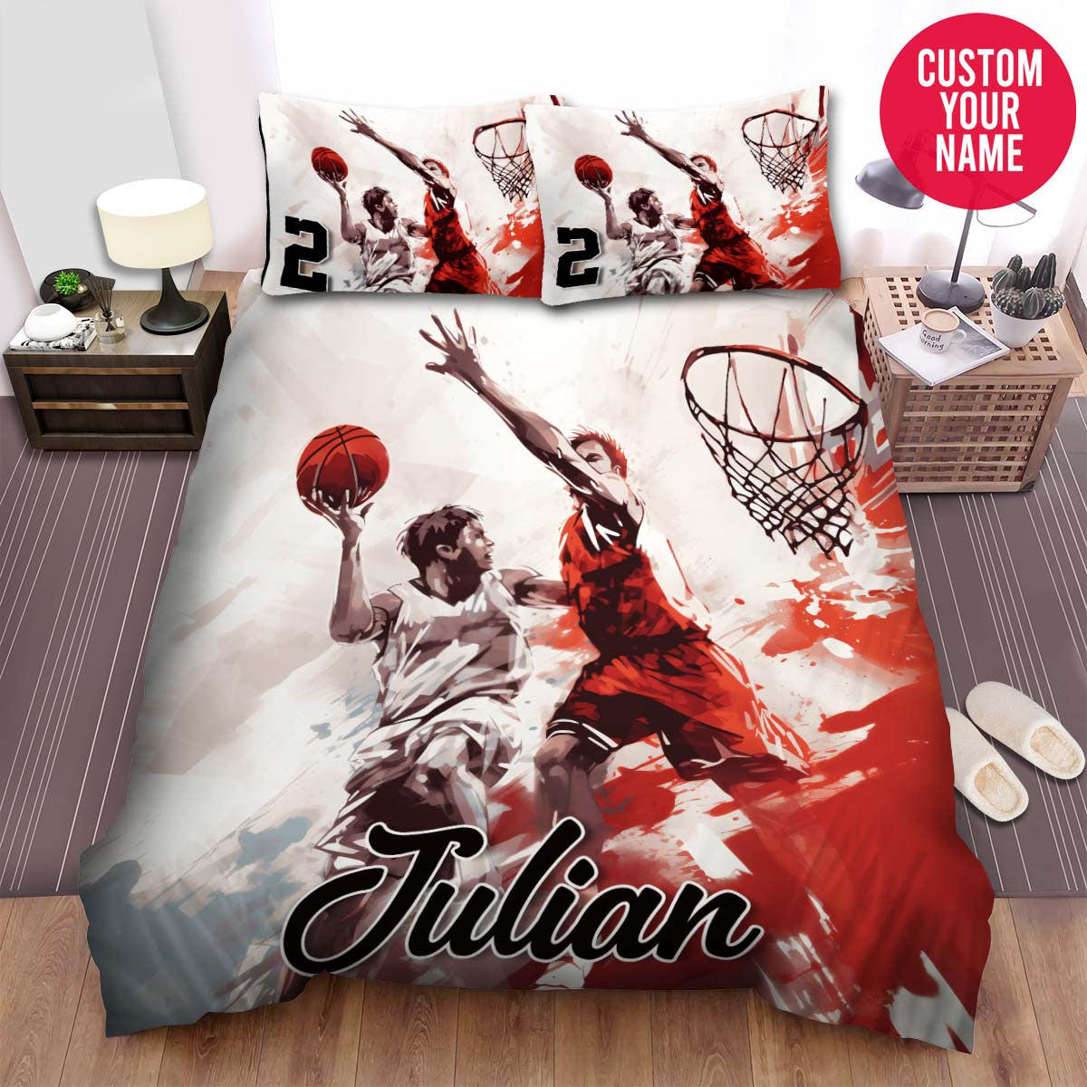 BlueJose Personalized Basketball Hoop Players Watercolour Duvet Cover Bedding Set