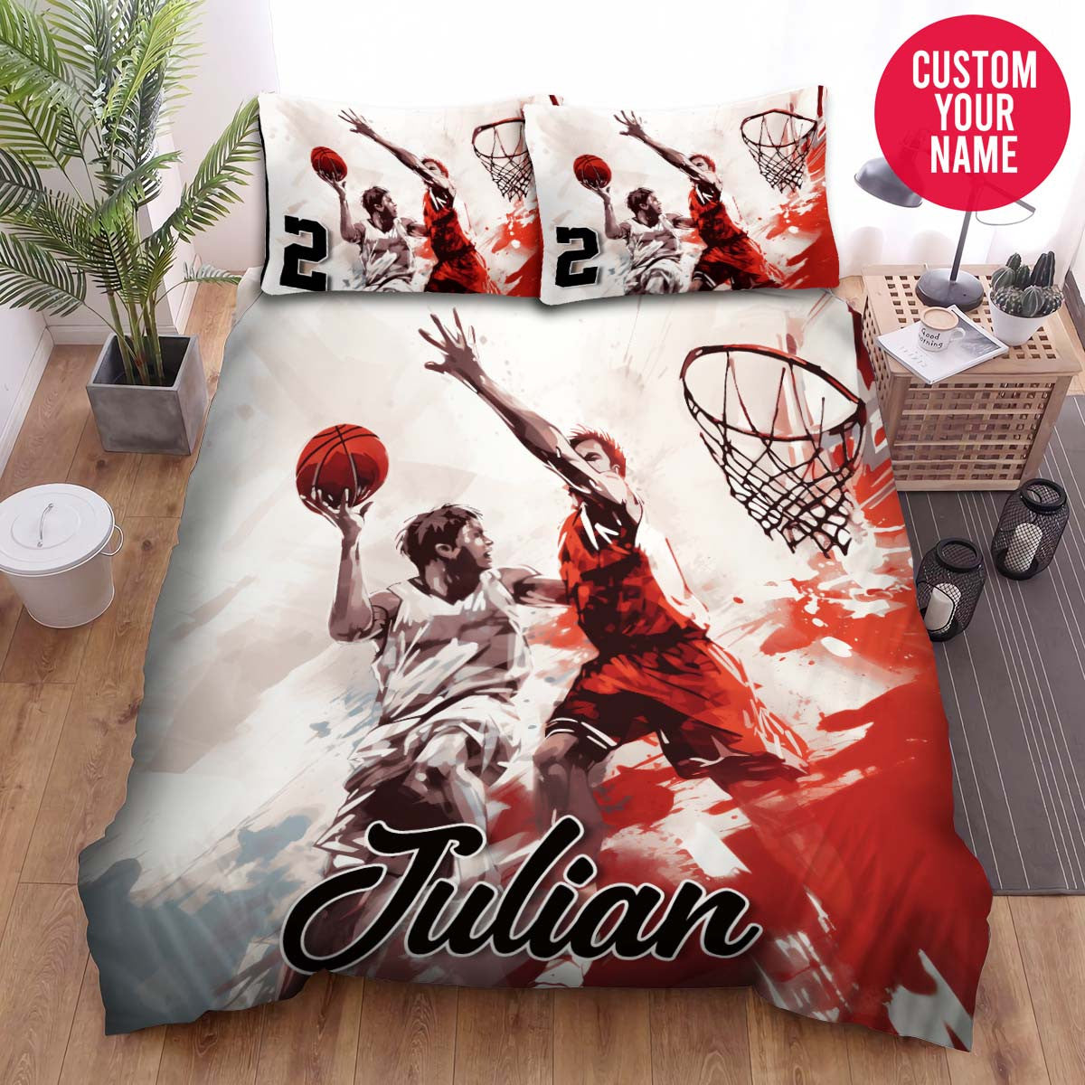 BlueJose Personalized Basketball Hoop Players Watercolour Duvet Cover Bedding Set