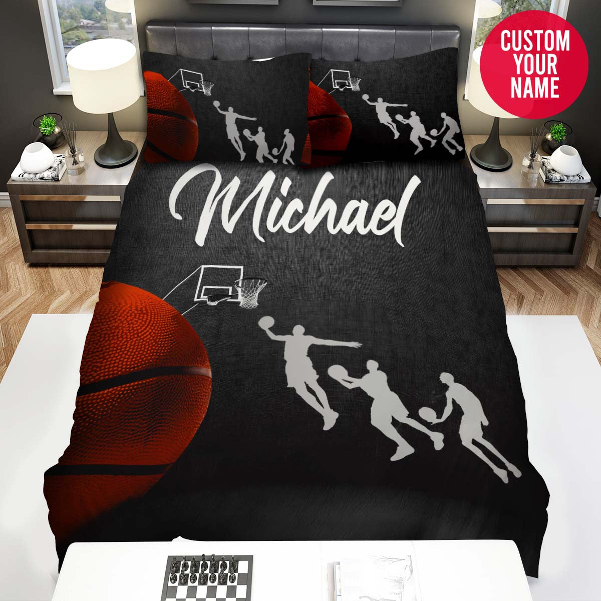 BlueJose Personalized Basketball Big Ball And Small Hoop Custom Name Duvet Cover Bedding Set