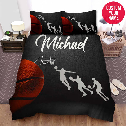 BlueJose Personalized Basketball Big Ball And Small Hoop Custom Name Duvet Cover Bedding Set