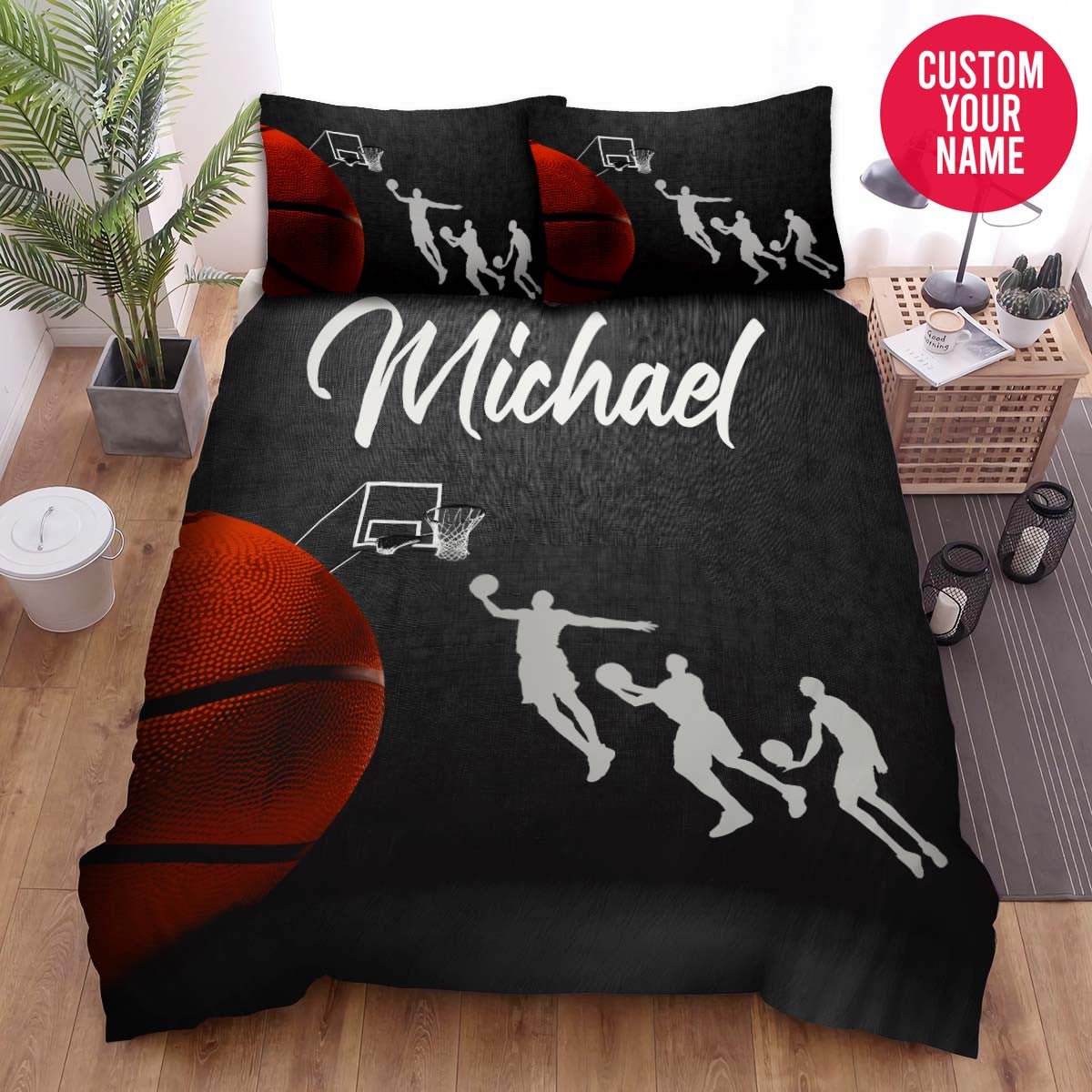 BlueJose Personalized Basketball Big Ball And Small Hoop Custom Name Duvet Cover Bedding Set