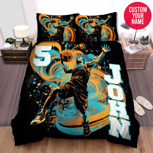 BlueJose Personalized Basketball Player Dunking Custom Name Duvet Cover Bedding Set