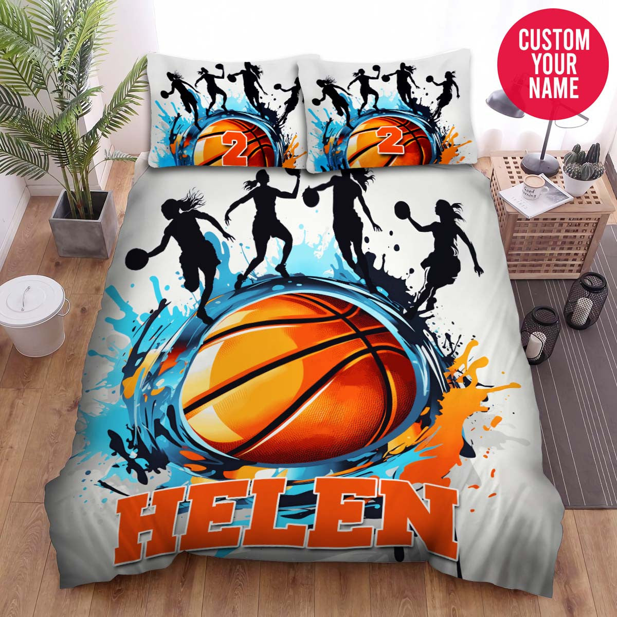 BlueJose Personalized Female Basketball Player Custom Name Duvet Cover Bedding Set