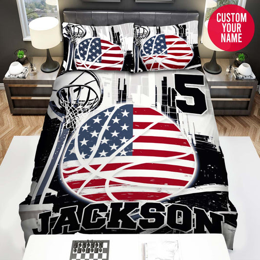 BlueJose Personalized Basketball Usa Flag Custom Name Duvet Cover Bedding Set