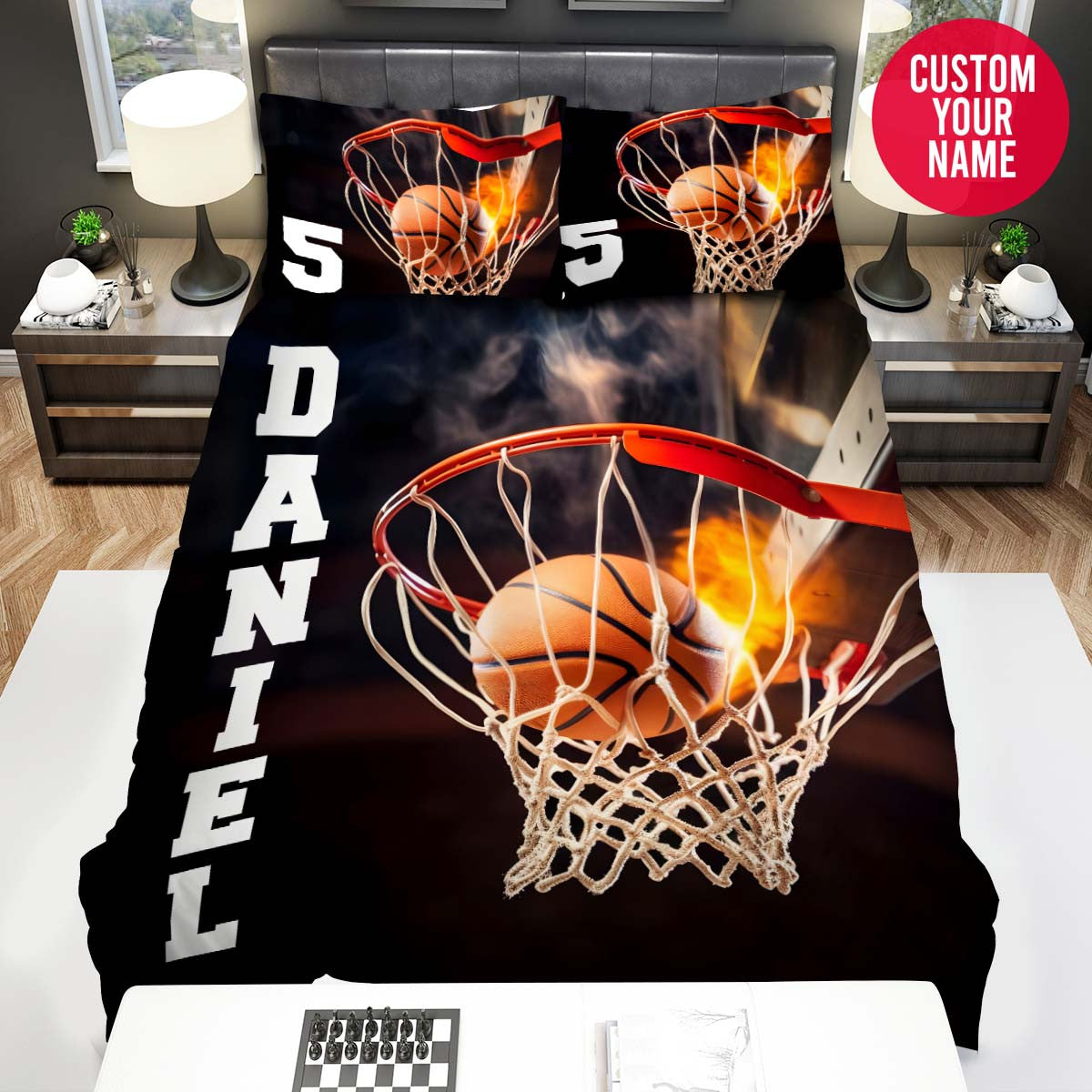 BlueJose Personalized Basketball Ball On Net Custom Name Duvet Cover Bedding Set