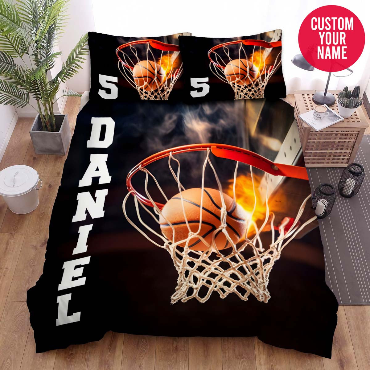 BlueJose Personalized Basketball Ball On Net Custom Name Duvet Cover Bedding Set