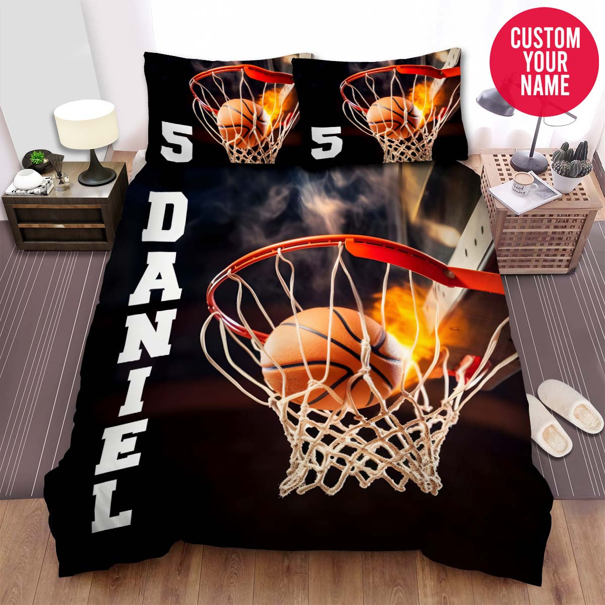 BlueJose Personalized Basketball Ball On Net Custom Name Duvet Cover Bedding Set