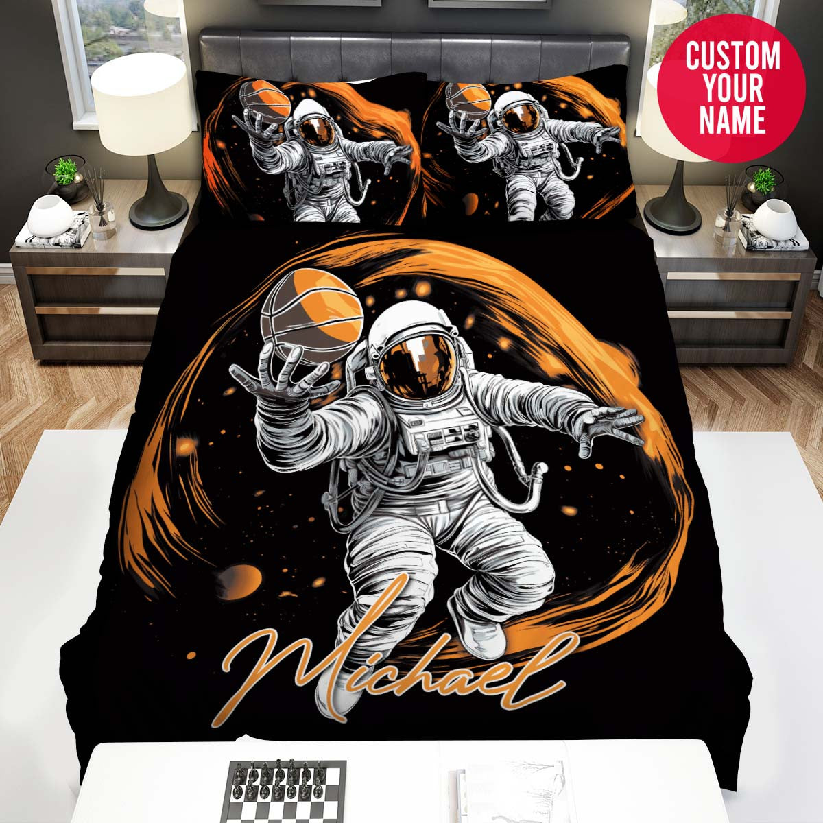 BlueJose Personalized Astronaut Basketball Player Custom Name Duvet Cover Bedding Set