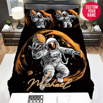 BlueJose Personalized Astronaut Basketball Player Custom Name Duvet Cover Bedding Set