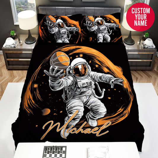 BlueJose Personalized Astronaut Basketball Player Custom Name Duvet Cover Bedding Set
