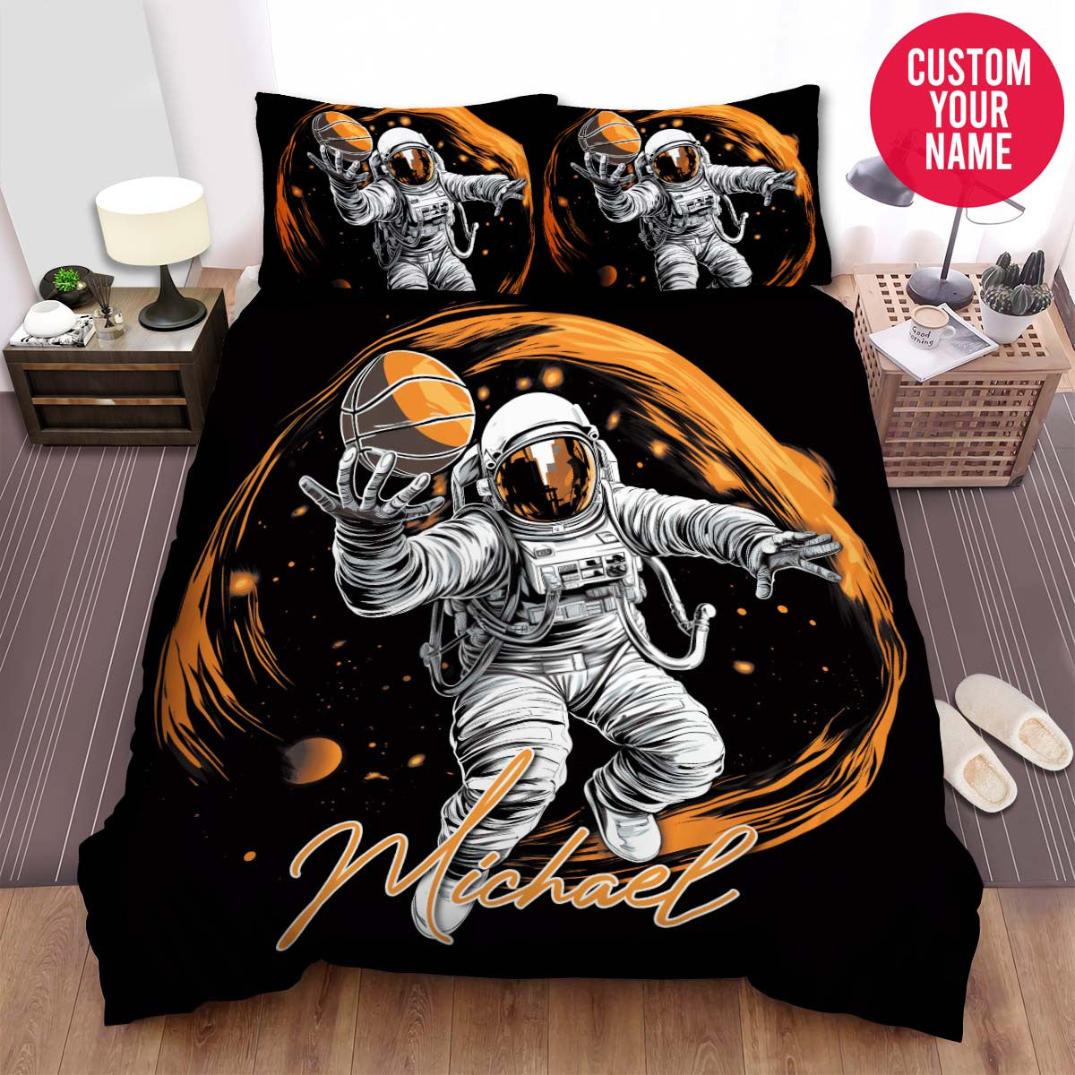 BlueJose Personalized Astronaut Basketball Player Custom Name Duvet Cover Bedding Set