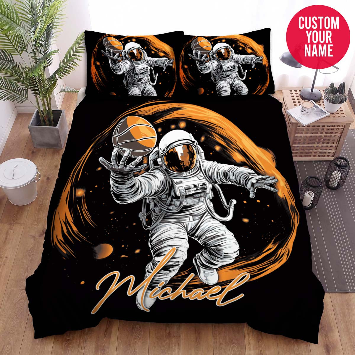 BlueJose Personalized Astronaut Basketball Player Custom Name Duvet Cover Bedding Set