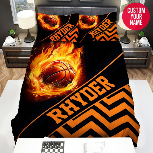 BlueJose Personalized Basketball Ball With Zig Zag Custom Name Duvet Cover Bedding Set