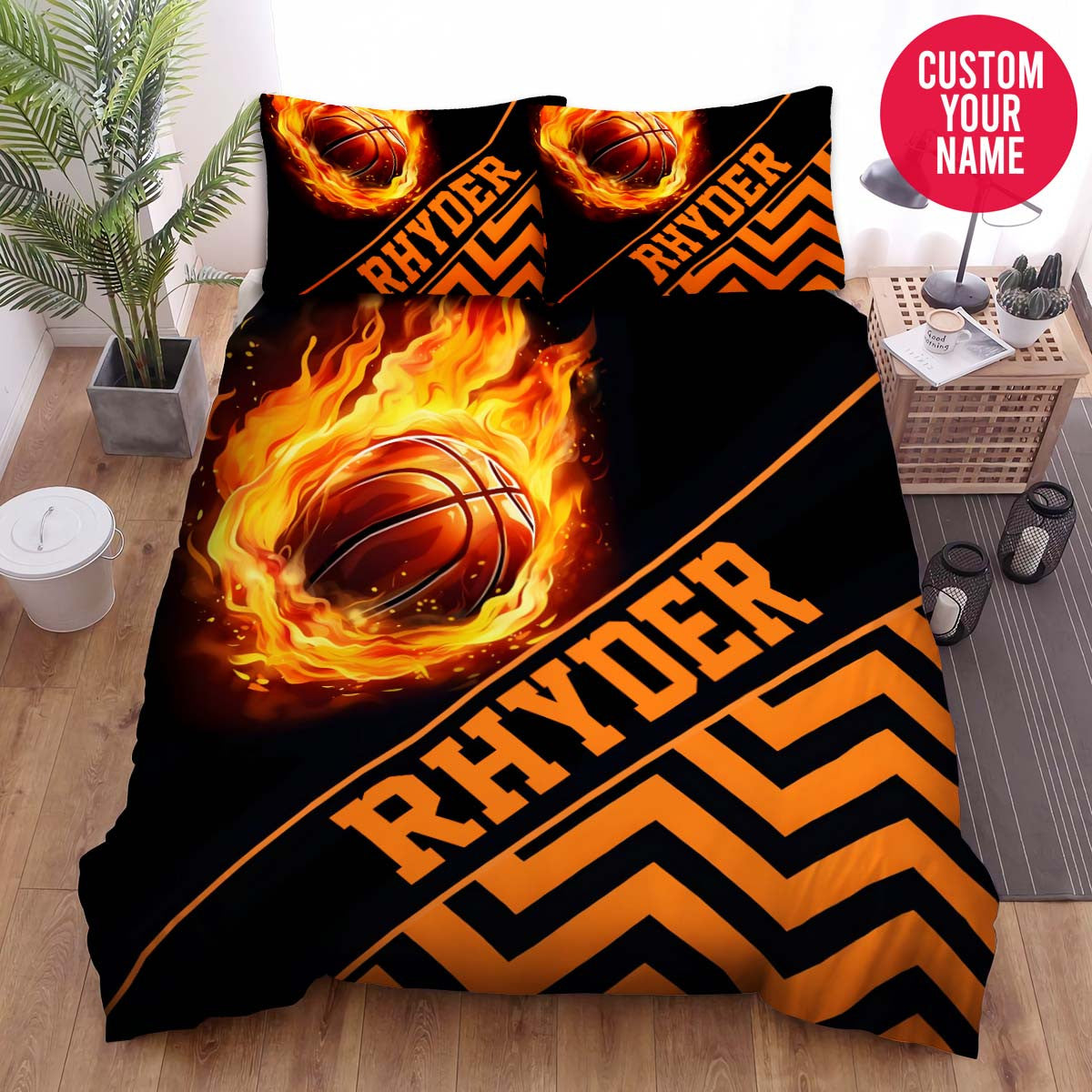 BlueJose Personalized Basketball Ball With Zig Zag Custom Name Duvet Cover Bedding Set