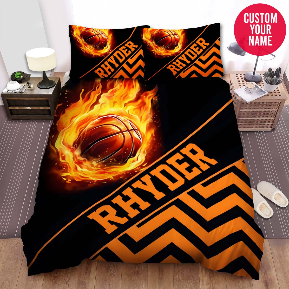 BlueJose Personalized Basketball Ball With Zig Zag Custom Name Duvet Cover Bedding Set