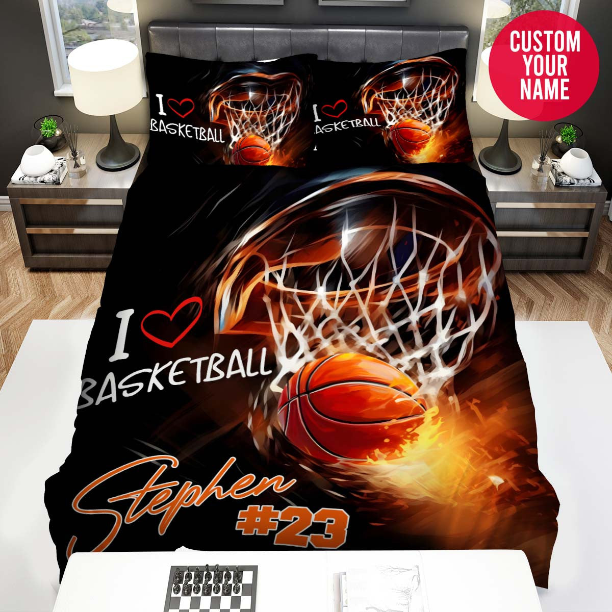 BlueJose Personalized I Love Basketball Custom Name Duvet Cover Bedding Set