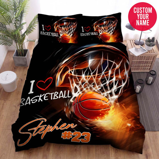 BlueJose Personalized I Love Basketball Custom Name Duvet Cover Bedding Set