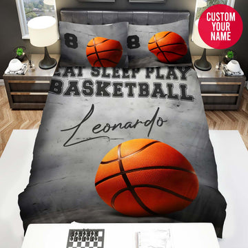 BlueJose Personalized Eat Sleep Play Basketball Custom Name Duvet Cover Bedding Set