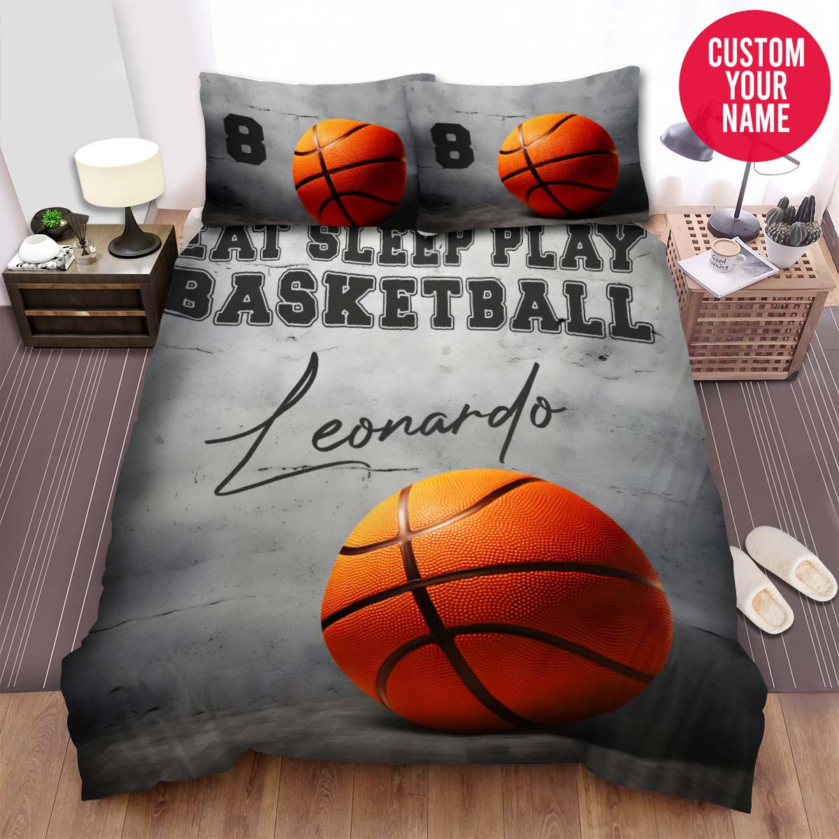 BlueJose Personalized Eat Sleep Play Basketball Custom Name Duvet Cover Bedding Set