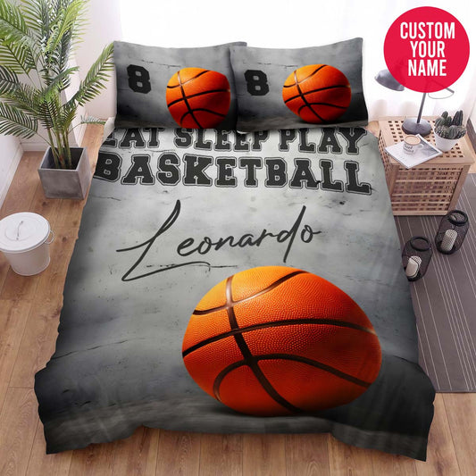 BlueJose Personalized Eat Sleep Play Basketball Custom Name Duvet Cover Bedding Set
