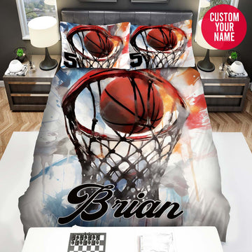 BlueJose Personalized Basketball Hoop Artwork Custom Name Duvet Cover Bedding Set