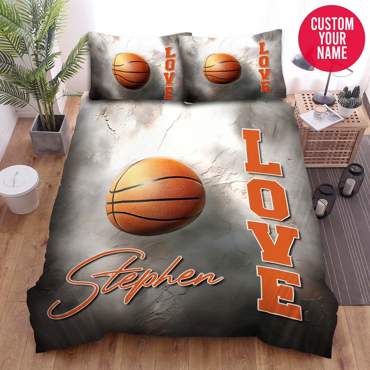 BlueJose Personalized Basketball Love Custom Name Duvet Cover Bedding Set