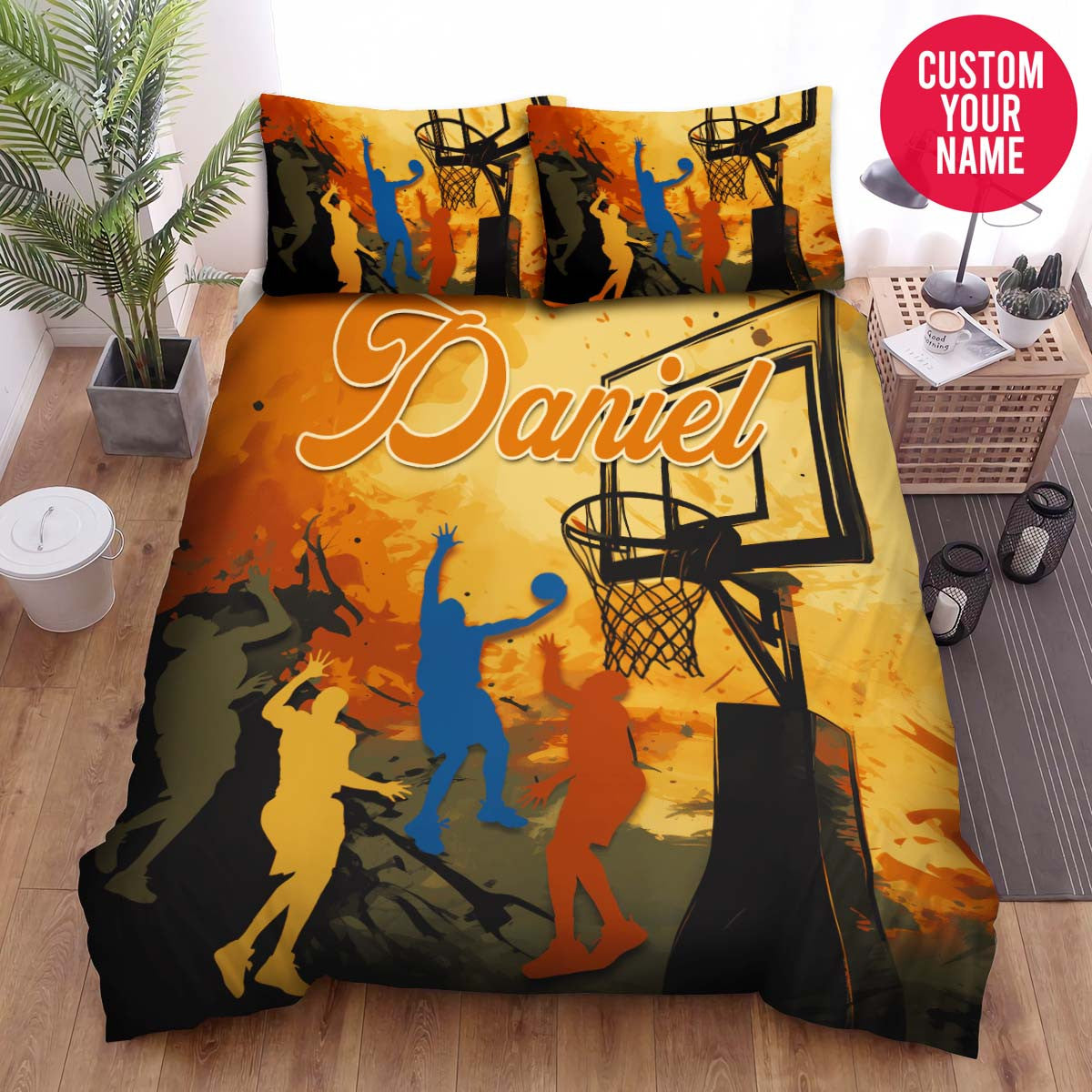 BlueJose Personalized Basketball Colorful Players Custom Name Duvet Cover Bedding Set