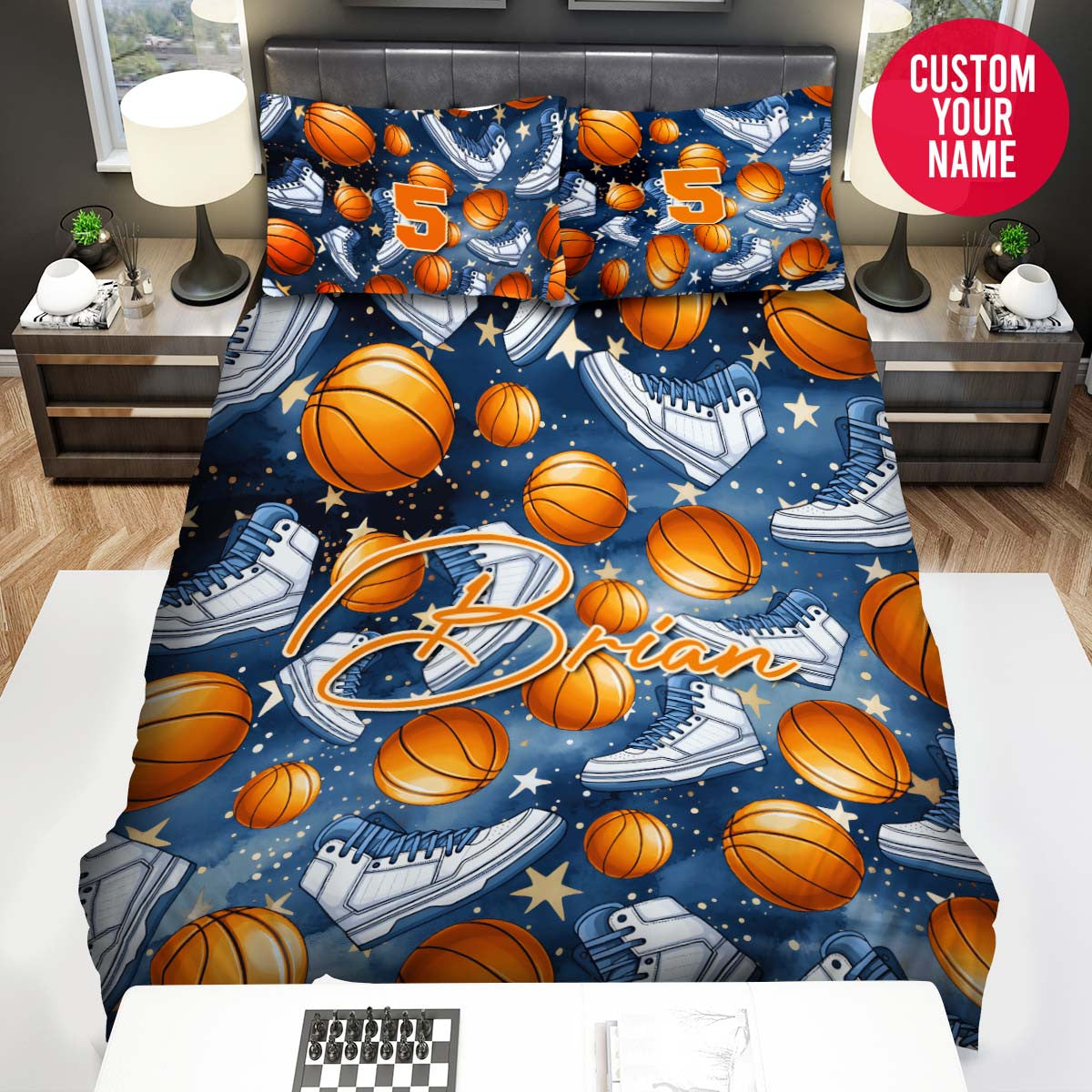 BlueJose Personalized Basketball Ball And Sneaker Pattern Custom Name Duvet Cover Bedding Set
